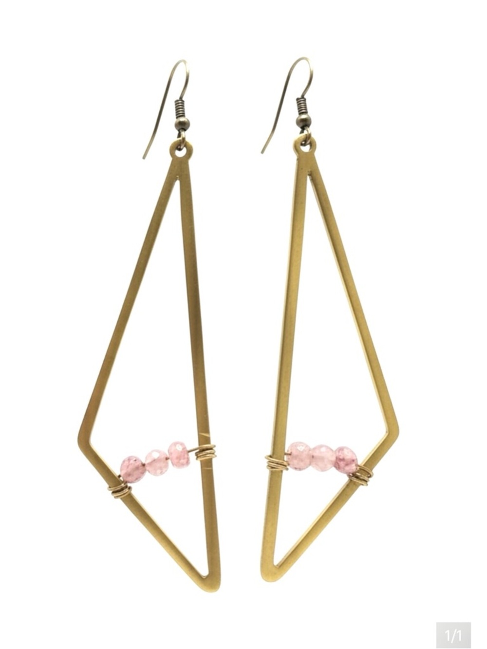 Gold Brass Geometric Drop Earrings with Pink Moonstone